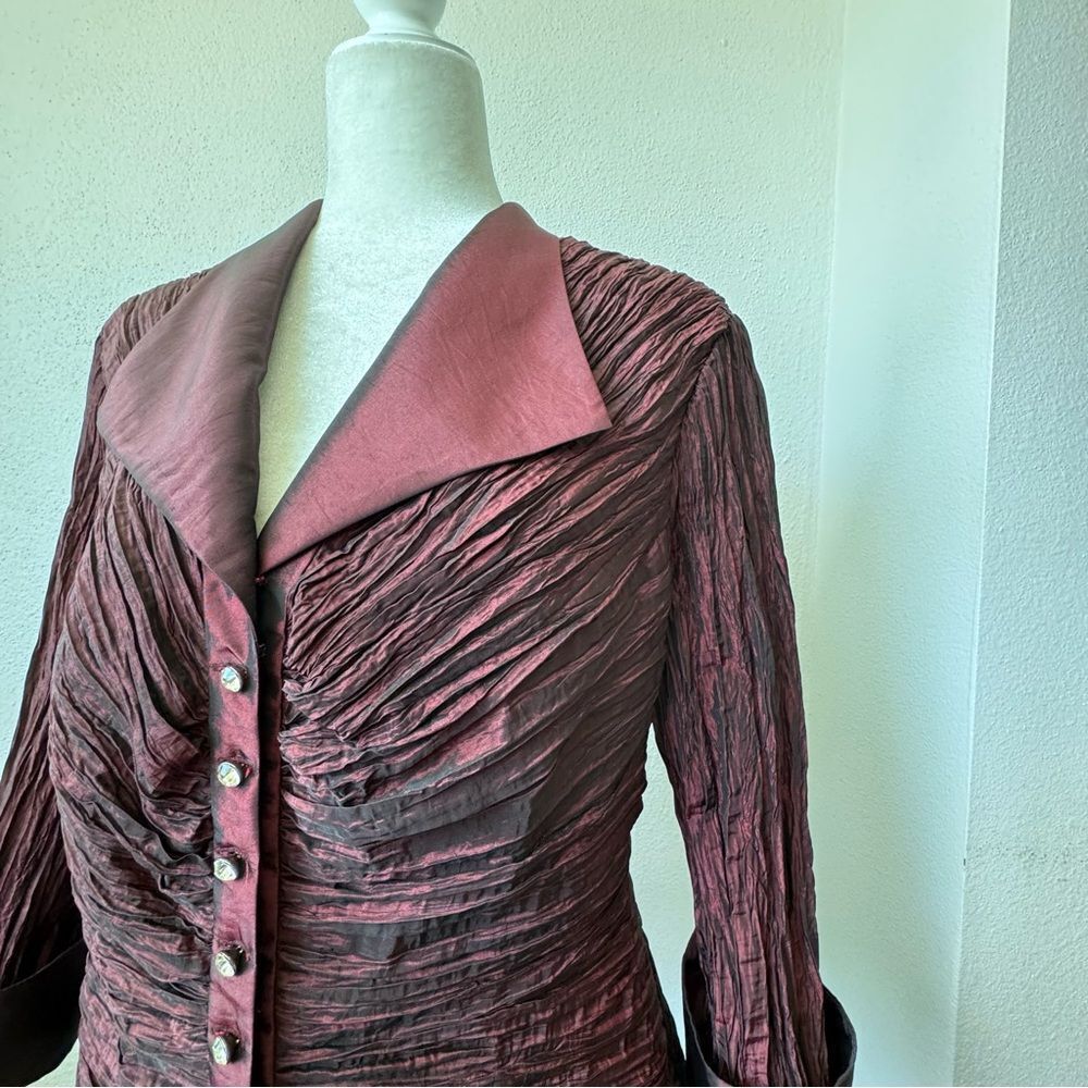 Jackie Jon New York Jacket Crinkle Crushed Burgundy Dressy Y2K SZ 10 - Picture 3 of 12